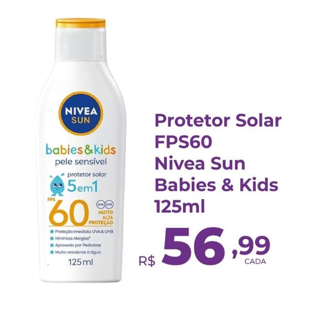 Protetor Solar FPS60 NIvea Sun babies e kids 125ml