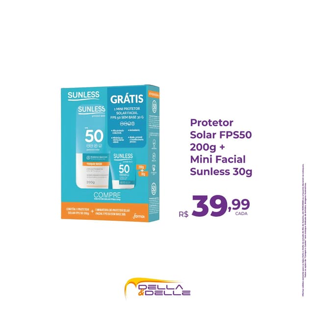 Protetor Solar FPS50 200g + Mini facial Sunless 30g 